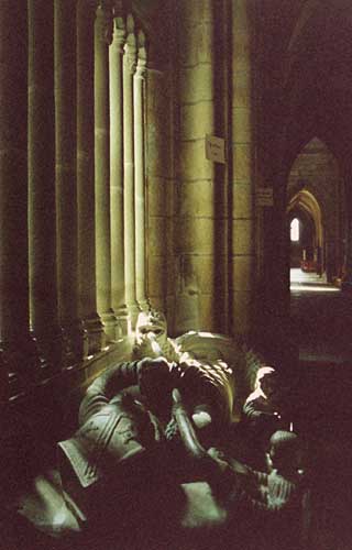 Shadowy figures in a Brittany church, April 1989