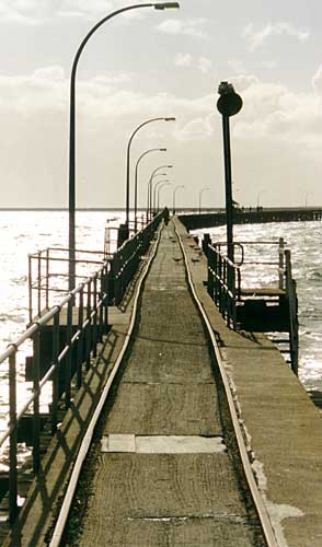 Tracks on the longest pier in the world, Busselton, West Australia; May 2002