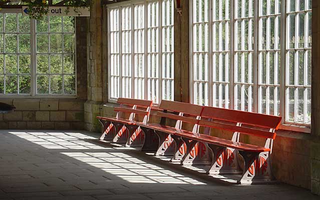 A row of benches, Kemble Station, Gloucestershire; April 17th, 2004