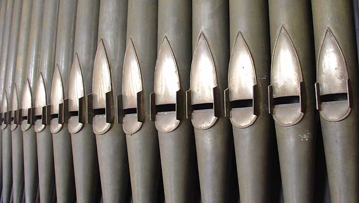 A row of organ pipes, Great Wolford Church,Warwickshire; September 6th, 2004