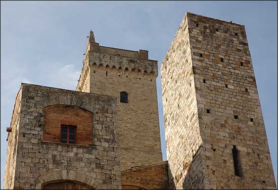 Three square towers, San Gimignano, Italy; February 14th, 2005