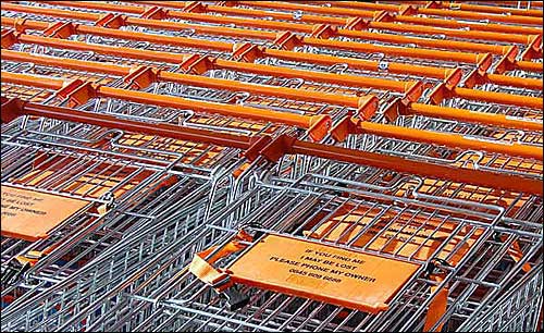 Shopping trolleys, B&Q, Evesham, November 14th, 2004
