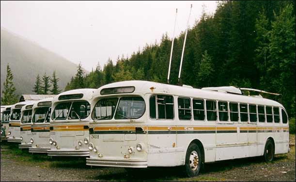 Off their trolleys - abandoned buses, Sandon, British Columbia; May 2004